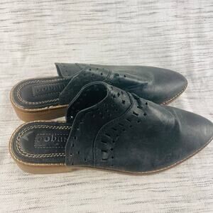 Oobash Black Leather Slip On Mules Size 7